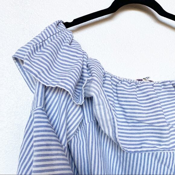 Jealous Tomato Off the Shoulder Bell Sleeve Pinstripe Dress Size Large - Picture 4 of 10